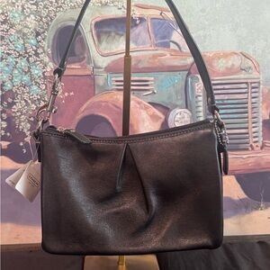 Coach Black Leather Shoulder Hobo with Pleat Detail